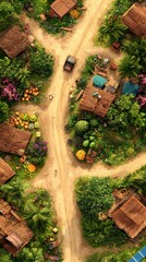 Aerial View of Vibrant Village Pathways Surrounded by Nature