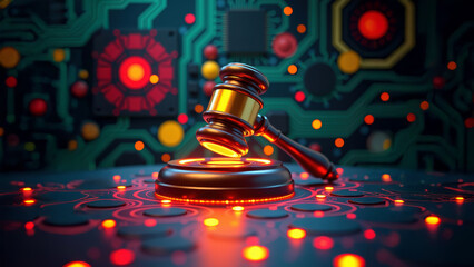 Fototapeta premium Digital Justice Concept with Gavel