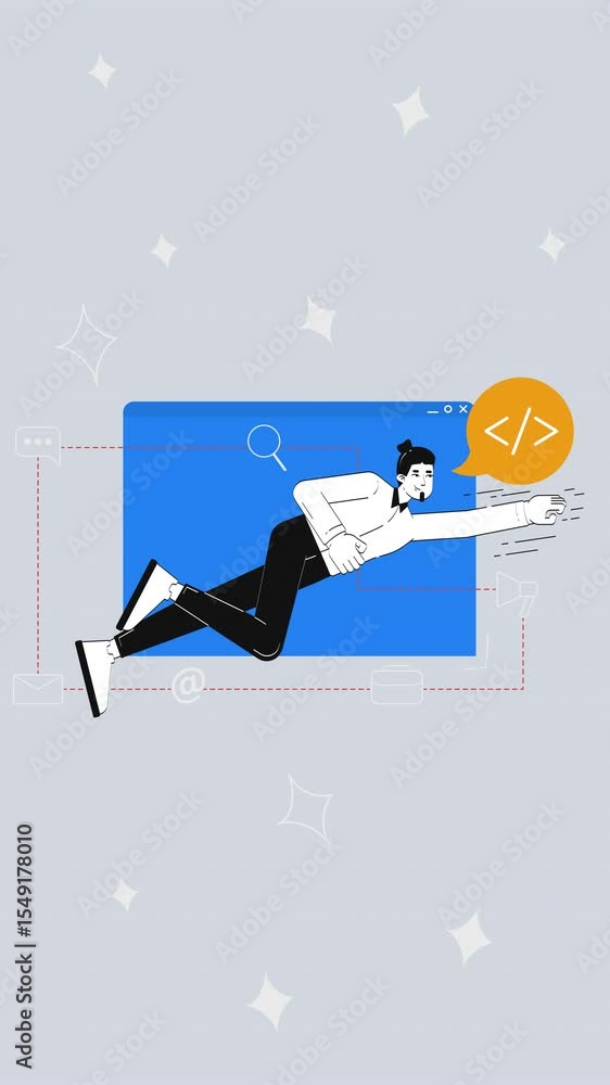 Poster supercharged web development 2d vertical animation. efficiency in coding. motivational hero develope