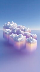 Dreamlike Pastel Cloudscape with Geometric Cube Formations