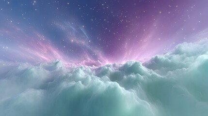 Dreamlike Pastel Cloudscape with Glowing Stars and Soft Lighting