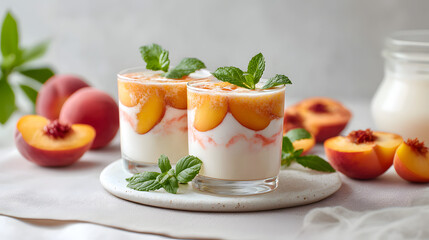 Layered Yogurt Parfait with Fresh Peaches and Granola
