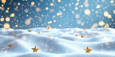 Winter wonderland with golden stars on a snowy landscape