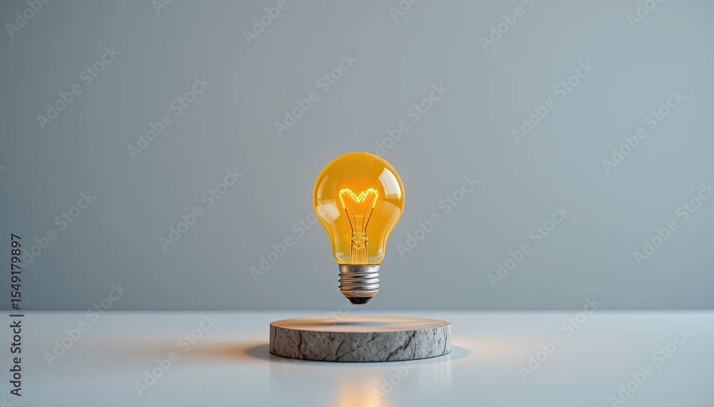 Aufkleber floating light bulb with heart shape filament in minimalist setting