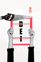 3D collage poster template trend artwork sketch of three hand hold banner dei fire burn equal...
