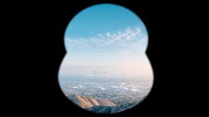 Elevated Cityscape View Through Oval Frame