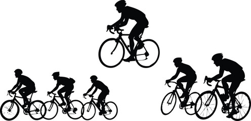 Obraz premium Cyclist Silhouette Vector Set with Bicycles Racing and Jumping Poses