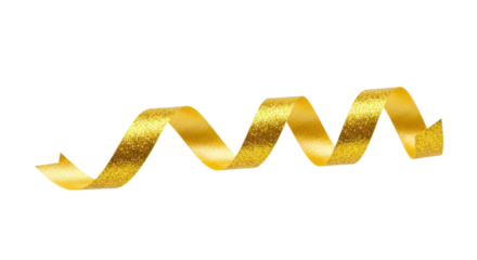 Glittery Metallic Gold Spiral Ribbon Streamer isolated on White Background