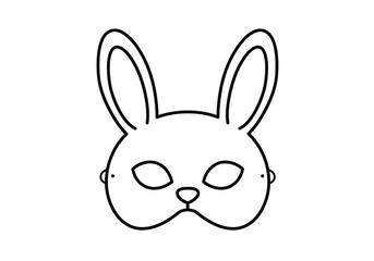 Fototapeta premium Bunny mask drawing. It is a black and white outline image of a bunny mask, a simple and cute costume accessory with prominent rabbit ears. Vector sketch line art draw.