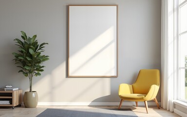 Frame mockup, ISO A paper size. Living room wall poster mockup. Interior mockup with house background. Modern interior design. 3D render. High quality