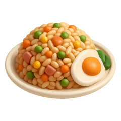 3d illustration of fried rice with fried egg, with transparent background