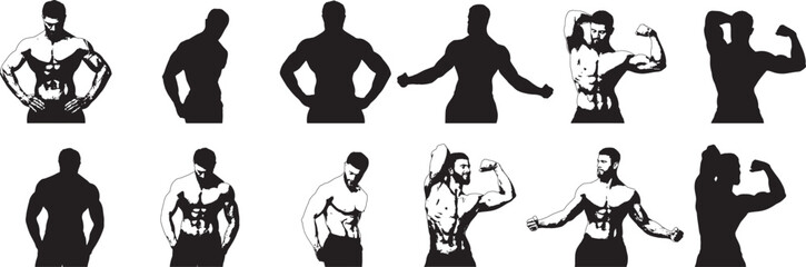 Bodybuilder Silhouettes Vector Illustration on White Background