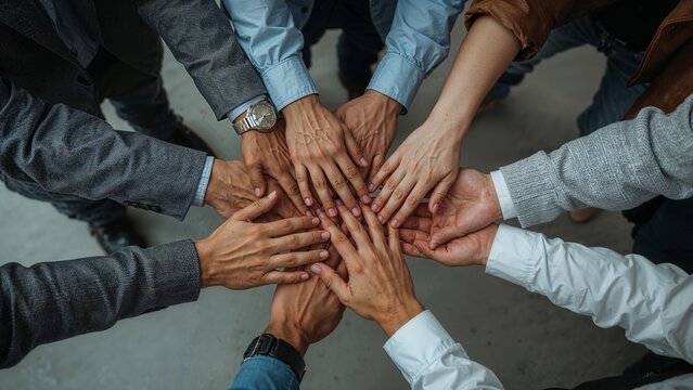 Team stacking hands for unity and collaboration