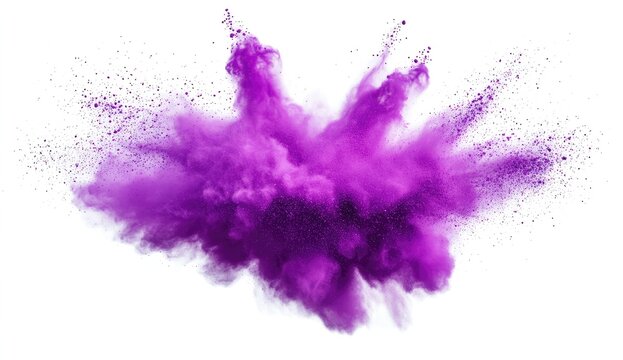 Purple powder explosion against white
