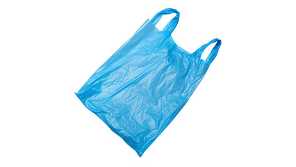 Blue Plastic Shopping Bag isolated on transparent background consumption, environmental impact