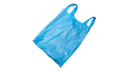 Blue Plastic Shopping Bag isolated on transparent background consumption, environmental impact