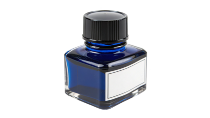 Close-Up Of A Blue Ink Bottle With Black Cap isolated on transparent background 