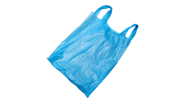 Blue Plastic Shopping Bag isolated on transparent background consumption, environmental impact