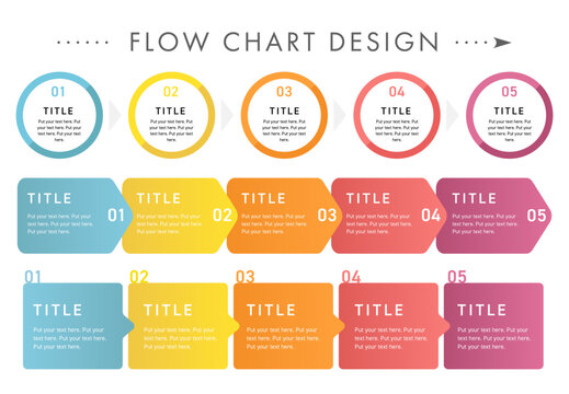 シンプルにまとめたフローチャートデザインのテンプレートセット（フローチャート 流れ図 ビジネス インフォグラフィック）	
