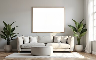 Frame mockup, ISO A paper size. Living room wall poster mockup. Interior mockup with house background. Modern interior design. 3D render. High quality