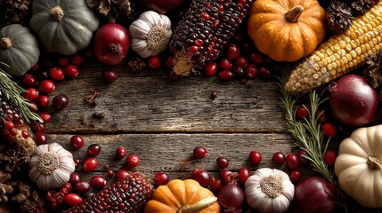 Colorful harvest display featuring pumpkins and seasonal fruits.