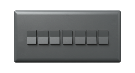 Modern Black multi switch plate cover electrical fitting for modern wall systems isolated on a transparent background