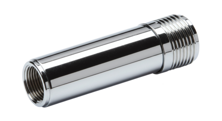 Chrome metal pipe fitting connector for plumbing installations isolated on a transparent background