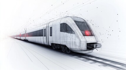 Fototapeta premium High-speed train, digital blueprint, futuristic track, data streams, transportation technology