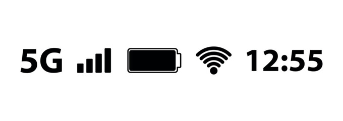Status bar icon. signal, network, battery, wifi, time. status bar png and vector illustration on transparent background
