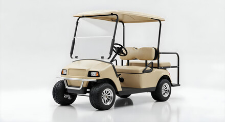 Unbranded golf cart on white background with soft lighting and clean design.

