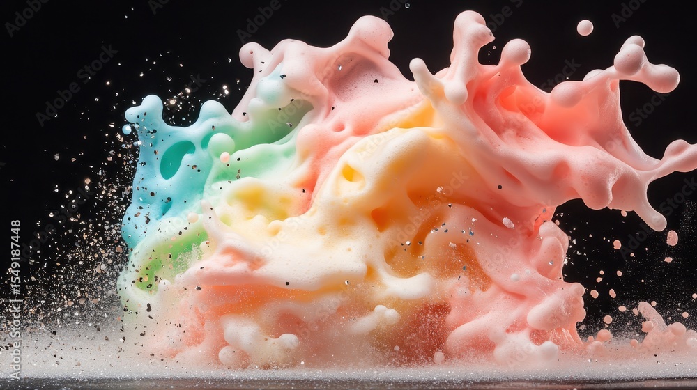 Poster a dynamic splash of colorful foam, showcasing an explosion of hues in motion, capturing the essence 