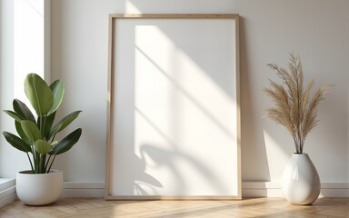 Frame mockup, ISO A paper size. Living room wall poster mockup. Interior mockup with house background. Modern interior design. 3D render. High quality