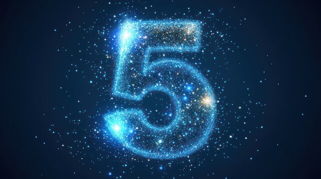 Glowing Number Five, Stardust Background, Digital Art, Countdown, Website Banner