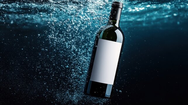 A striking image of a wine bottle partially submerged in water, creating a captivating underwater effect that highlights the bottle's shape and label in a unique light.