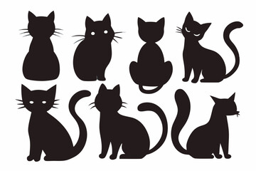 Black Cat Silhouette Vector Pack for Print and Web , Elegant Black Cat Silhouette Designs for Decorations
