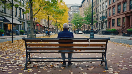 A person sitting alone on a city bench