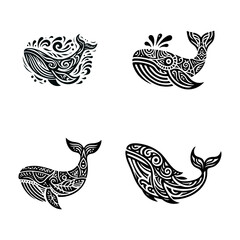 Whale tribal modern simple vector black white professional isolated white background