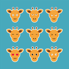 A cute illustration of giraffe faces showing various facial expressions