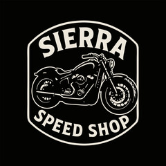 Sierra Speed Shop Motorcycle Design: Vintage Style Motorbike Logo for Apparel  Gear