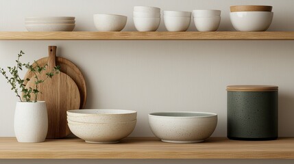 Minimalist ceramic tableware elegant display for modern kitchens