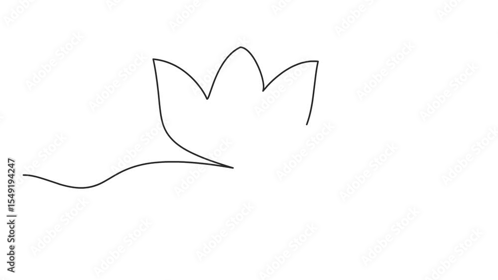 Poster animated self drawing of continuous line draw of lotus flower. full length one line animation. 4k