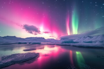 Naklejka premium Aurora borealis over frozen landscape (1)