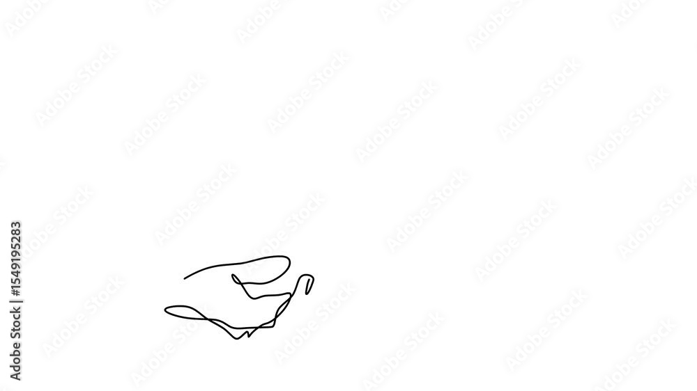 Poster animated self drawing of continuous line draw of hand holding heart. concept of love relationship an
