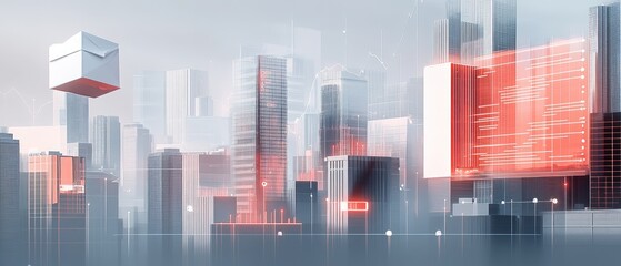 Futuristic cityscape with glowing tech elements