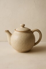 Creamy beige teapot, speckled ceramic teapot, round teapot, teapot with lid