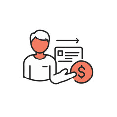 Financial transaction icon illustration with a person and a coin.
