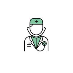 Fototapeta premium Doctor line art icon, professional with stethoscope.