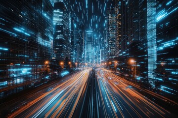 Obraz premium Night city, digital trails