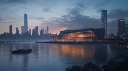 Obraz premium Dawn cityscape waterfront concert hall