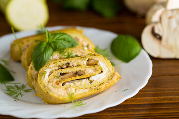 Summer vegetable zucchini roll with cheese